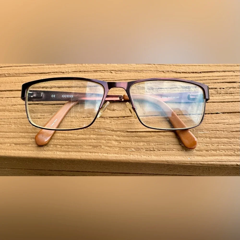 Guess GU 1770 Brown Metal Rectangle Full Rim 54-16-140 Eyeglass Frames Only